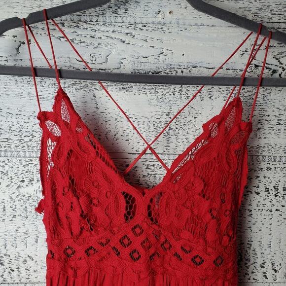 Free people Adella Maxi Bright Red Maxi Crochet Lace Dress Size Small - Picture 3 of 14